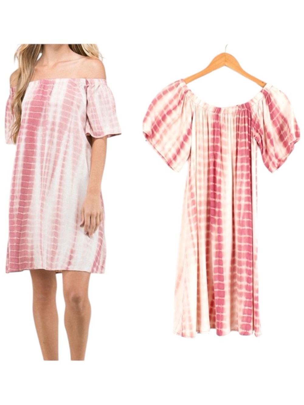 On or Off-Shoulder Pink Tie-Dye Women's Dress size large